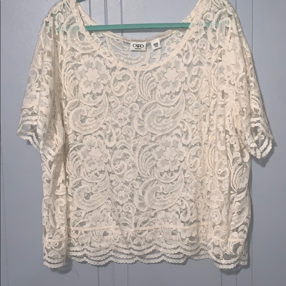 Cato cream crop lace top.